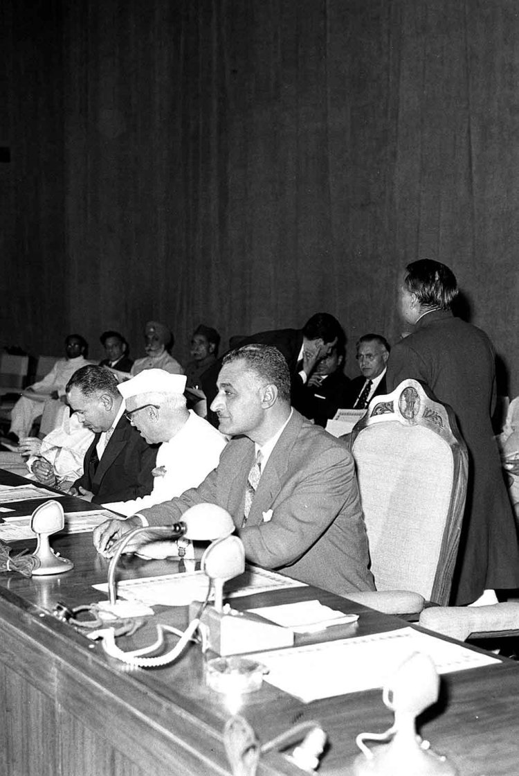 Declaraciones del presidente Gamal Abdel Nasser en Calcuta, India, en 1955