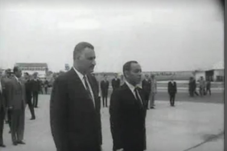 Farewell of His Majesty King Hassan to President Gamal Abdel Nasser at Meknes Airport.